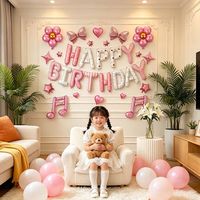 寻年味 少女心粉宝宝周岁生日背景装饰花朵蝴蝶结铝膜气球女童十周岁拍照