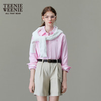 TEENIE WEENIE 小熊长袖衬衫女2025春季时尚多巴胺牛津纺刺绣衬衣上衣女 粉色 S (160)