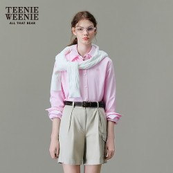 TEENIE WEENIE 小熊长袖衬衫女2025春季时尚多巴胺牛津纺刺绣衬衣上衣女 粉色 S (160)