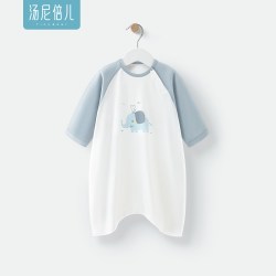 汤尼倍儿 婴儿纯棉睡衣防踢护肚七分袖夏季男宝宝大象连体空调睡袍