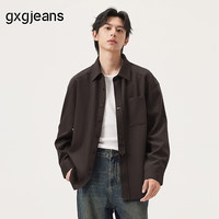 值友专享：gxgjeans 【限时五折】 美式不规则门襟设计简约休闲长袖衬衫 深咖色