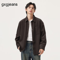gxgjeans 【限时五折】 美式不规则门襟设计简约休闲长袖衬衫 深咖色