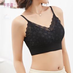 艾肌  新品！四季内衣文胸无钢圈舒适蕾丝针织抹胸可拆卸胸垫 摩卡黑 (显瘦小巧)