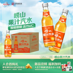 崂山矿泉 崂山柑橘果汁汽水328ml*12瓶 碳酸饮料整箱装橘汁汽水
