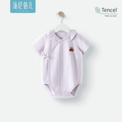 汤尼倍儿 婴儿夏季包屁衣莫代尔棉薄款连体衣女宝系带短袖三角哈衣