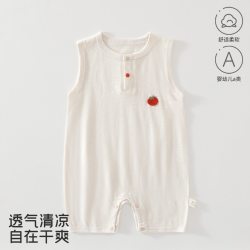 婴儿纯色居家爬服无袖上衣宝宝宽松连体衣夏季可穿新生儿服饰