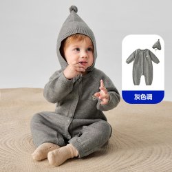 迷你巴拉 巴拉婴儿连体衣羊毛保暖外出毛织爬服自带尖尖帽2026秋冬