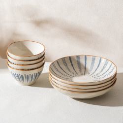 肆月 釉下彩碗具 8件套（碗4个+8英寸盘4个）