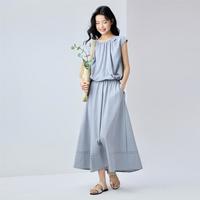 佐丹奴 夏季简约休闲收褶连袖抽绳上衣+松紧腰半身裙两件套装