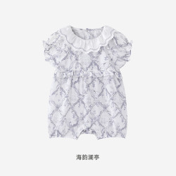 英氏 女宝宝连体衣夏季新款短袖哈衣婴儿爬服外出衣服