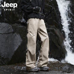 JEEP SPIRIT 吉普冲锋裤男2025秋季伞兵休闲裤子男宽松直筒工装长裤 卡其色 M (95-110斤)