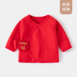 婧麒 JQ婧麒半背衣初生婴儿春秋新生儿衣服宝宝纯棉红色上衣52码和尚服