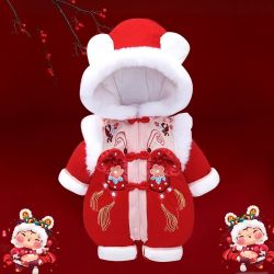 婧麒 JQ婧麒婴儿冬装连身衣加厚外出冬款新年装喜庆拜年服宝宝过年服