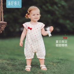 汤尼倍儿 婴儿连体衣夏季薄款外出女宝宝花边公主短袖哈衣纯棉夏装