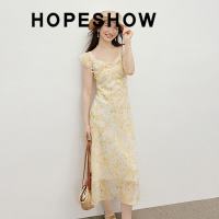 红袖 碎花雪纺连衣裙2026夏季新款女装蕾丝边小飞袖多巴胺绝美气质长裙