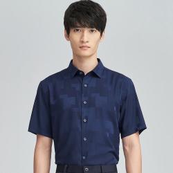 七匹狼 专柜同款 含莫代尔 夏季通勤休闲透气柔软提花短袖翻领男式衬衫