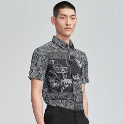 七匹狼 男士易打理挺括 夏季时尚休闲翻领印花短袖休闲衬衫