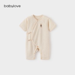 Babylove 新生儿连体衣夏季薄款彩棉透气婴儿哈衣满月初生宝宝衣服