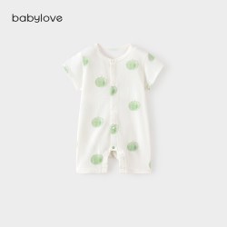 Babylove 新生儿连体衣夏季纯棉网眼提花透气短袖哈衣宝宝休闲爬服