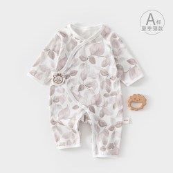 小聪熊 新生婴儿衣服夏季薄款连体衣小月龄宝宝夏装夏天长袖哈衣初生52码