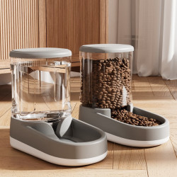 艾风格 猫咪狗狗自动饮水机不湿嘴宠物喝水器 典雅灰饮水器+喂食器套装