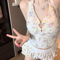 安与·洛施琪 比基尼仙女范纯欲风碎花性感小胸聚拢显瘦遮肉海边度假分体泳衣女 碎花 M