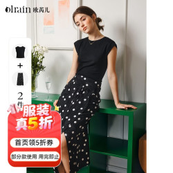 OLRAIN 黑色波点法式风半裙套装夏季新款修身显瘦两件套 黑色 M