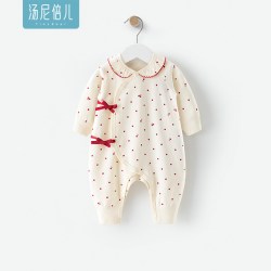 汤尼倍儿 新生儿连体衣春秋纯棉女宝宝公主风系带52码婴儿满月衣服