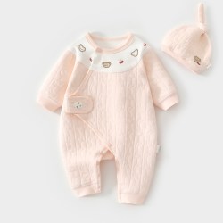 小聪熊 新生婴儿衣服春秋夹棉连体衣初生宝宝秋装女宝小公主贴身保暖哈衣
