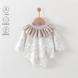 女宝宝包屁衣早春婴儿连体衣舒绒棉长袖小月龄外穿哈衣公主风春装