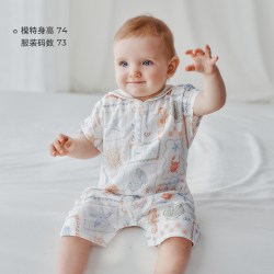 OAK FAMILY 夏季宝宝艾草竹棉连体衣新生儿海军领短袖爬服