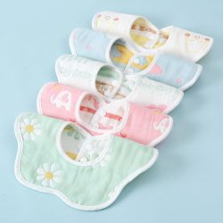 严先生 纯棉提花婴儿围嘴纱布6层360度旋转饭兜双面新生儿口水巾花瓣围兜
