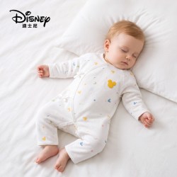 迪士尼 新生婴儿连体衣春秋季满月小月龄59码宝宝纯棉长袖哈衣爬服