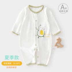 小聪熊 新生婴儿连体衣服夏装纯棉空调服小月龄宝宝夏季薄款长袖睡衣a类