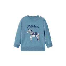 milkbarn 2026秋冬新品儿童嵌花套头衫宝宝圆领线衫婴儿百搭上衣服
