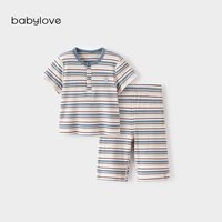 88VIP：Babylove 宝宝家居服套装夏季莫代尔空调服短袖九分裤色织条纹夏装