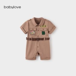 Babylove 男宝宝连体衣夏季薄款纯棉短袖哈衣爬服外出工装夏野筑梦