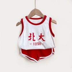 婧麒 儿童套装2026夏季新款无袖背心套装洋气清华北大学生两件套