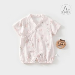 小聪熊 新生婴儿衣服夏薄款连体衣纱布婴幼儿宝宝夏装短袖哈衣超萌外出服