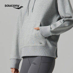 saucony 连帽卫衣女款秋季纯棉透气不闷汗健身宽松套头长袖运动上衣 花灰灰 XL