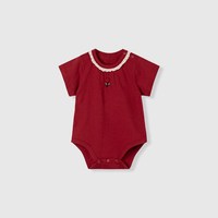 Kordear 考拉蒂尔女宝宝包屁衣婴儿夏季薄款衣服红色连体衣纯棉哈衣蕾丝领