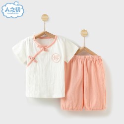NEWBORN 复古风套装婴儿短袖T恤薄款夏装宝宝套装衣服新生儿童男女