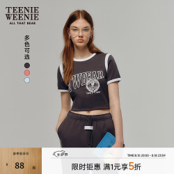 TEENIE WEENIE 小熊女装短袖T恤夏季活力色彩撞色短款上衣 中灰色 XS (155)