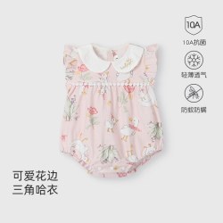 彩婴房 新生儿包屁衣夏装竹纤维婴儿连体衣服小月龄女宝宝公主风薄款爬服
