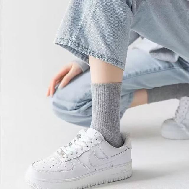 宜而爽 新疆长绒棉袜子抗菌防臭中筒袜5双 均码