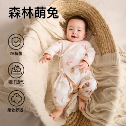 莫尔兔 新生婴儿衣服初生0无骨3月四季通用偏襟系带100%纯棉哈衣连体衣