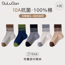 布鲁斑 100%棉a类儿童袜子男童10A抗菌防臭无骨抗起球春秋纯棉男孩耐脏袜