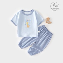 小聪熊 宝宝衣服婴儿夏装t体恤衫夏天婴幼儿防蚊裤分体套装夏季薄款纯棉a