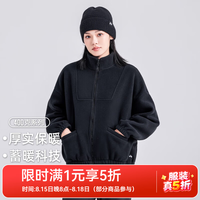 拓路者 春秋季抓绒衣女士立领户外休闲运动纯色百搭字母刺绣摇粒绒外套女 黑色 L