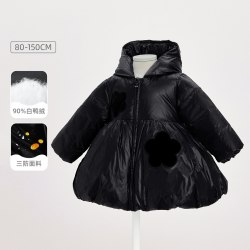 戴维贝拉 女童黑色中长款羽绒服2022冬装中大童防水儿童红色厚外套